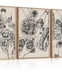 BINCUE Extra Large Kitchen Wall Art Set of 3 Cheers Wall Decor Food Pizza Retro Modern Artwork for Dining Room Kitchen Cooking Space Decor 24x36 Inches