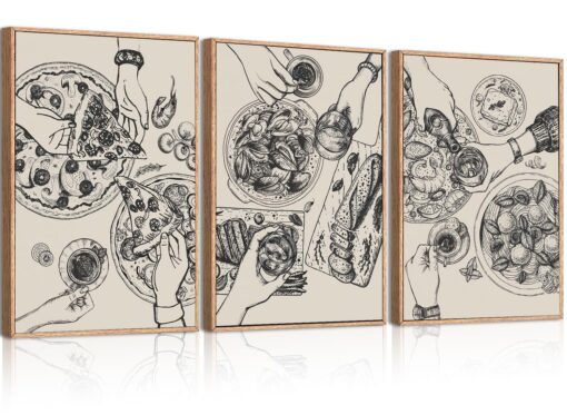 BINCUE Extra Large Kitchen Wall Art Set of 3 Cheers Wall Decor Food Pizza Retro Modern Artwork for Dining Room Kitchen Cooking Space Decor 24x36 Inches