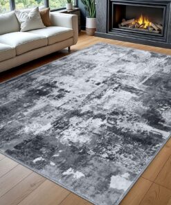 KOZYFLY Modern Abstract Area Rug 8x10 Gray Washable Large Living Room Rugs Bedroom Non Skid Carpet with Faux Wool Soft Low Pile for Dining Room Living Room Office Dorm Kitchen Table Apartment