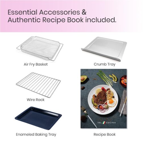 VAL CUCINA Retro Style Infrared Heating Air Fryer Toaster Oven, Extra Large Countertop Convection Oven 10-in-1 Combo, 6-Slice Toast, Enamel Baking Pan Easy Clean with Recipe Book, Classic Pink Color - Image 4