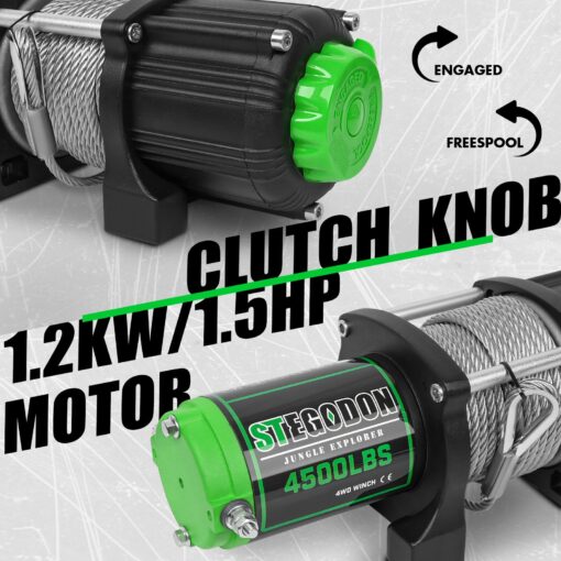 STEGODON 4500 lb Winch 12V Waterproof Electric Winch,ATV/UTV Winch with Steel Cable Winch with Wireless Remote and Roller Fairlead - Image 6