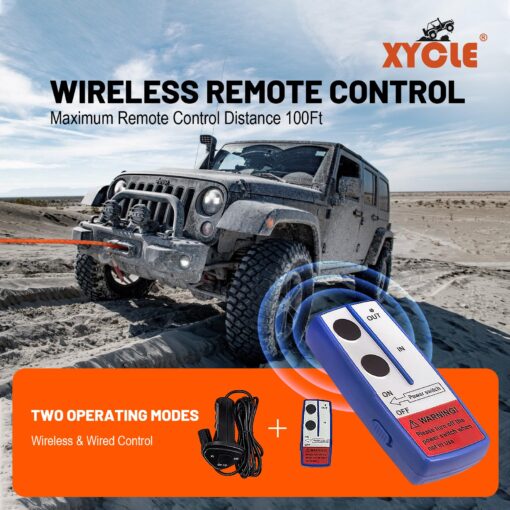 Winch 13500 lbs 12V Waterproof Electric Winch Synthetic Rope Electric Winch Towing Winch Boat Trailer Winch SUV 4-Wheel Drive Off-Road Vehicle with Remote Control 3/8 Synthetic Rope (Dark-Orange) - Image 5