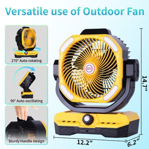 WESTTREE Battery Powered Fan Powerful Airflow Battery Operated Fan Air Circulator Fan for Bedroom,Quiet & 360°Auto Oscillating Fan Rechargeable Fan Camping Fan with LED Light (RGBW) - Image 4