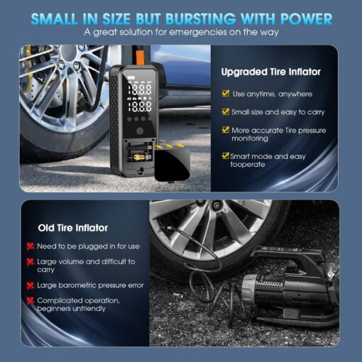 KZKB Tire Inflator Portable Air Compressor, 160 PSI Air Pump for Car Tires with Digital Pressure Gauge, Electric Bike Pump with LED Light Portable Tire Inflator for Car, Motorcycle, Bike, Ball - Image 4
