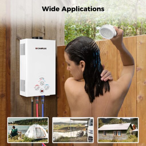 CAMPLUX Propane Water Heater, 2.11GPM Portable Water Heater for Camping, 55,000 BTU Portable Hot Water Heater Outdoor, BW211, White - Image 8