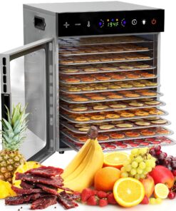 VALONDINO 12-Tray Food Dehydrator – 600W Adjustable Temperature (86℉-194℉) & Digital Timer, Quiet Operation, Ideal for Jerky, Fruits, Vegetables, Dog Treats, and Healthy Snacks – Includes Recipe Guide