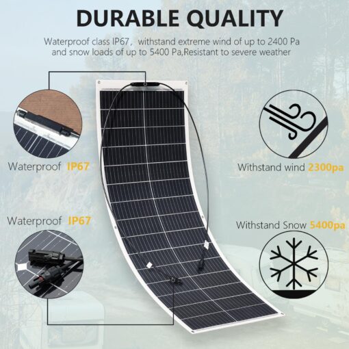 XINPUGUANG Solar Panel 200W 12V Flexible System Kit,2X100W Monocrystalline Fiberglass Module 20A Controller Extension Cable for Off Grid Home,RV,Caravan,Boat and Other Battery Charger（200W - Image 4