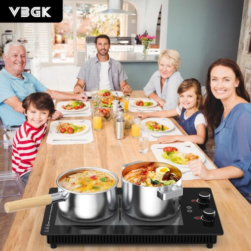 VBGK Double Induction Cooktop,12 Inch 3000W Induction Stove Top 110V 2 Burner Hot Plate with Rotary &Touch Control,9 Levels Settings, Child Safety Lock & Timer - Image 9