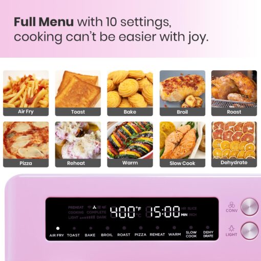 VAL CUCINA Retro Style Infrared Heating Air Fryer Toaster Oven, Extra Large Countertop Convection Oven 10-in-1 Combo, 6-Slice Toast, Enamel Baking Pan Easy Clean with Recipe Book, Classic Pink Color - Image 9