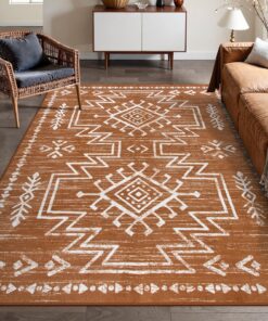 Lahome 8x10 Large Western Rugs for Living Room, Boho Washable Burnt Orange Area Rug for Bedroom Dining Room, Stain Resistant Aztec Carpet for Guestroom Office Home Decor