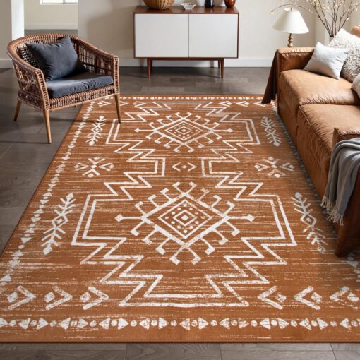 Lahome 8x10 Large Western Rugs for Living Room, Boho Washable Burnt Orange Area Rug for Bedroom Dining Room, Stain Resistant Aztec Carpet for Guestroom Office Home Decor