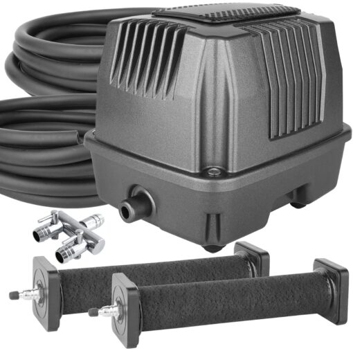 AquaMiracle All-in-One Koi Pond Aerator for Outdoor Ponds 10000-15000 Gallons, Pond Air Pump Pond Aeration System with Self-Sinking Airline Flow Control Rubber Air Diffuser
