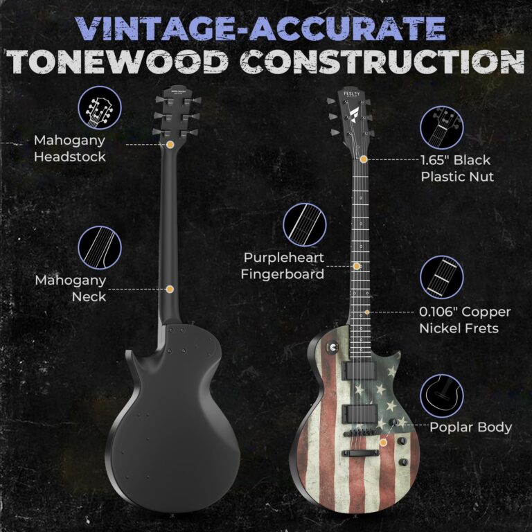 Fesley 39" LP Electric Guitar Kit:Full Size Solid Body Electric Guitars for Beginners with Humbucker Pickups,Poplar Body,Mahogany Neck,22 Frets,6 String Guitar with Gig Bag, FLP400,Matte,US Flag - Image 7