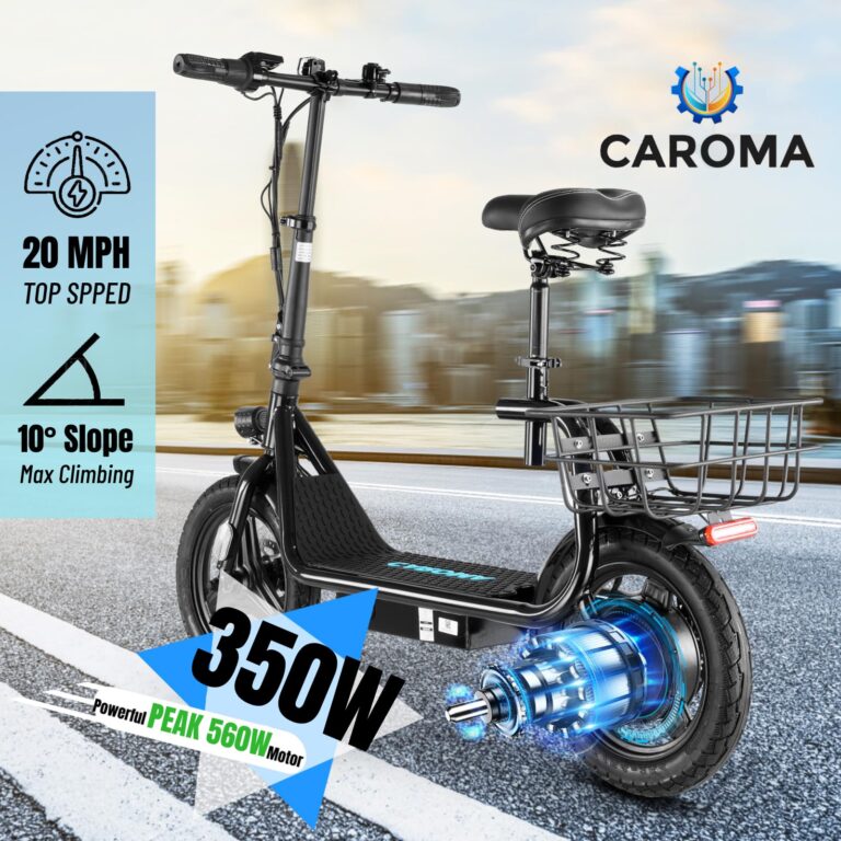 Caroma Peak 560W Electric Scooters for Adults, 14" Tire,188Wh Battery, 15Miles Range, 20MPH Top Speed, Adjustable Electric Scooter with Seat, Commuter Ebike for Adults&Teens(Black) - Image 9