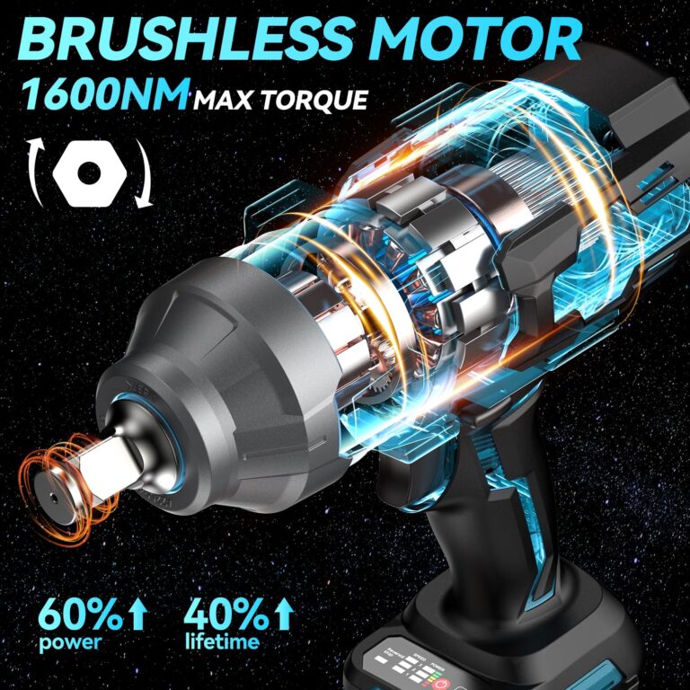 Seesii Cordless Impact Wrench, 1180Ft-lbs(1600N.m) High Torque Impact Gun 3/4", Brushless Impact Wrench w/ 5.0Ah Battery & Fast Charger, Electric Impact Wrench for Truck, Heavy-duty Project, WH1000 - Image 9