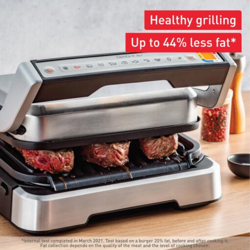 T-fal, Electric Grill, OptiGrill 4in1, Stainless Steel, 9 Automatic Cooking Modes, Intelligent Grilling Rare to Well-Done, 1800 Watts, Nonstick Removable Plates, Dishwasher Safe, Indoor, Silver - Image 2