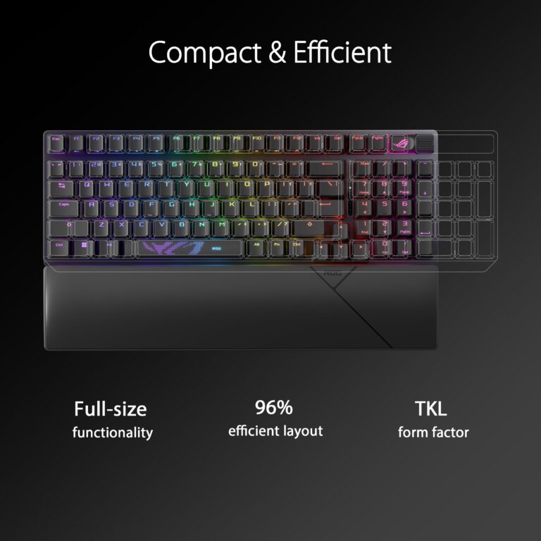ASUS ROG Strix Scope II 96 Wireless Gaming Keyboard, Tri-Mode Connection, Dampening Foam & Switch-Dampening Pads, Hot-Swappable Pre-lubed ROG NX Snow Switches, PBT Keycaps, RGB-Black - Image 6