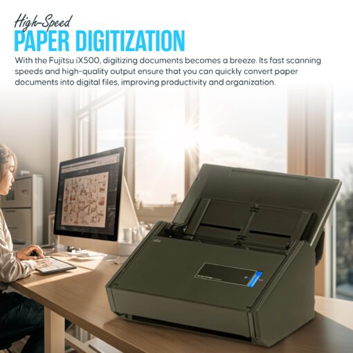 Fujitsu IX500 Scansnap USB High Speed Cloud Enabled Document, Photo & Receipt Scanner for Mac & PC - 1 Year Warranty - ADF with Duplex Scanning - Comes with 16, USB 3.0 Cable (Renewed) - Image 2