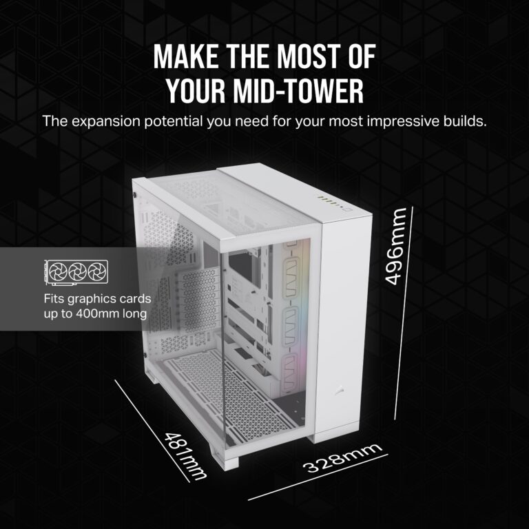 CORSAIR iCUE LINK 6500X RGB Mid-Tower ATX Dual Chamber PC Case – Panoramic Tempered Glass - Reverse Connection Motherboard Compatible -– 3x CORSAIR RX120 RGB Fans Included – White - Image 4
