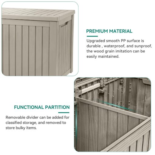 YITAHOME 180 Gallon XL Outdoor Storage Deck Box with Divider, Waterproof & Lockable, Ideal for Patio Furniture and Garden Tools, Resin-Built, Wood-Like Texture, Brown - Image 2