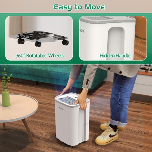 Dehumidifier for Home, Dehumidifier 4500 Sq.Ft 50 Pint, Dehumidifiers with Drain Hose, 0.66 Gallon Water Tank, RUWORA Dehumidifiers for Basement Bedroom Bathroom, Overflow Protection, 24H Timer - Image 3