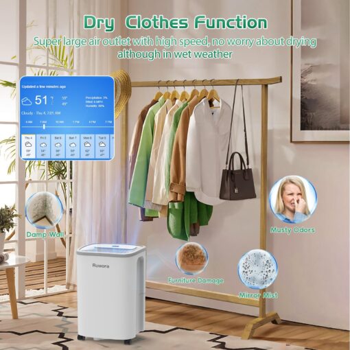 Dehumidifier for Home, Dehumidifier 4500 Sq.Ft 50 Pint, Dehumidifiers with Drain Hose, 0.66 Gallon Water Tank, RUWORA Dehumidifiers for Basement Bedroom Bathroom, Overflow Protection, 24H Timer - Image 5