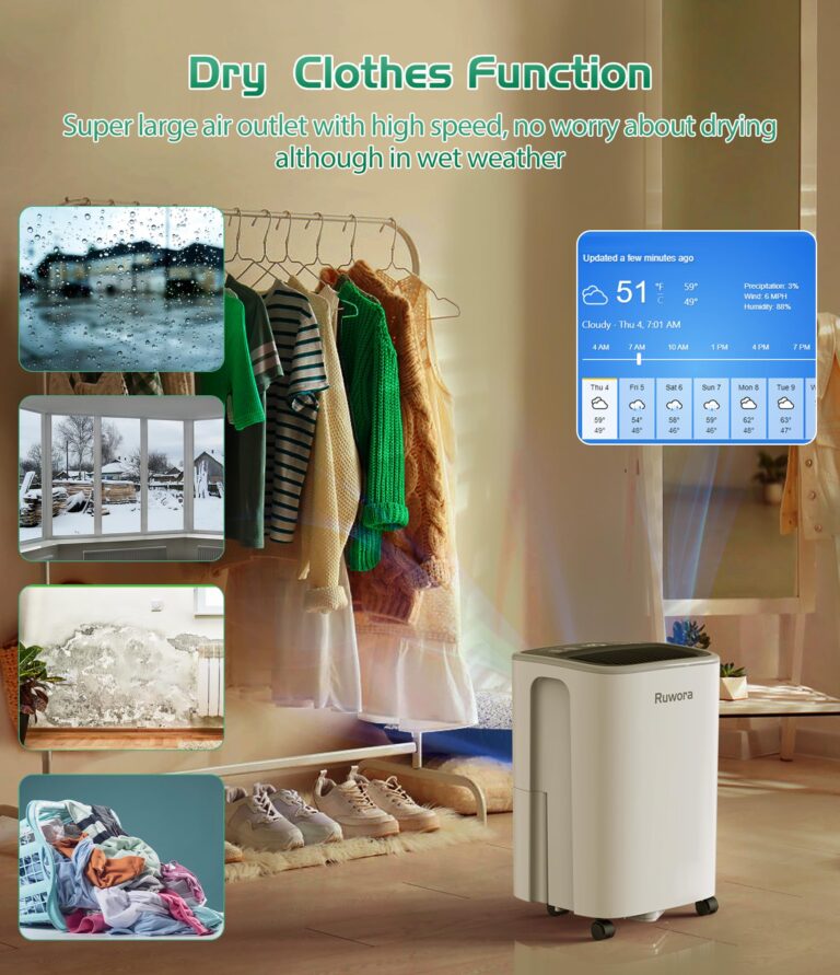 Dehumidifier 2500 Sq.Ft 30 Pint, Dehumidifiers with Drain Hose, 0.66 Gallon Water Tank, RUWORA Dehumidifiers for Home Basement Bedroom Bathroom, Overflow Protection, 24H Timer - Image 6