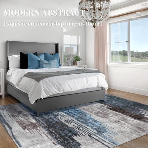 Ciicool Modern Abstract Deep Blue Gray Rug for Living Room, 8'x10' Machine Washable Area Rug Non-Slip Rug, Low-Pile Contemporary Indoor Dining Floor Carpet for Bedroom Office Under Table Home Decor - Image 8