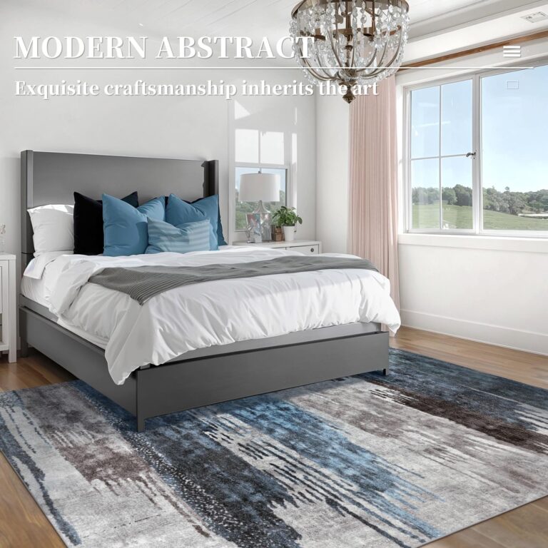 Ciicool Modern Abstract Deep Blue Gray Rug for Living Room, 8'x10' Machine Washable Area Rug Non-Slip Rug, Low-Pile Contemporary Indoor Dining Floor Carpet for Bedroom Office Under Table Home Decor - Image 8