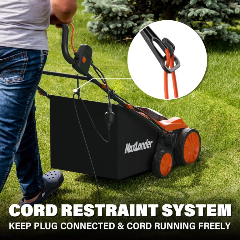MAXLANDER 15” 13 Amp Electric Dethatcher and Scarifier, 2-in-1 Lawn Dethatcher with 5-Position Depth Adjustment, 45L Removable Collection Bag, Airboost Technology Increases Lawn Health - Image 3