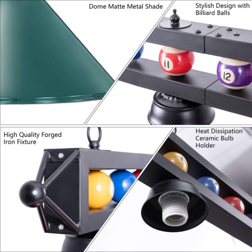 Wellmet Pool Table Light, 70'' 4 Lights Billiard Lighting Hanging Kitchen Island Light Chandelier with Lamp Shades for 7ft 8ft Pool Table, Billiard Table, Game Room, Kitchen - Image 8