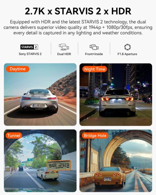Vantrue N2X 2.7K Uber Dash Cam Front and Inside, 5G WiFi Dual Dash Camera for Car with HDR IR Night Vision, STARVIS 2, GPS, 2.5K/60FPS, LTE Support, 24/7 Parking Mode, Voice Control, Support 512GB Max - Image 9