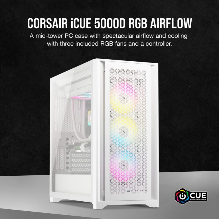 Corsair 5000D Airflow Mid-Tower Case - 3 RGB Fans - Lighting Controller - High-Airflow Design - RapidRoute Cable Management - True White - Image 8