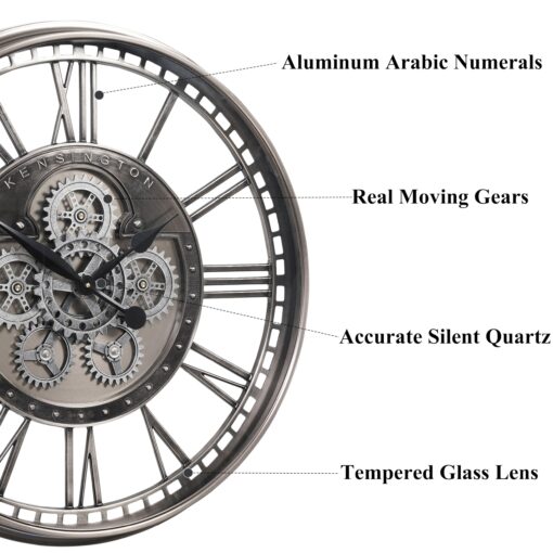 CLXEAST Original Real Moving Gear Wall Clock Roman Numerals,Oversized Large Wall Clocks for Modern Farmhouse Living Room Home Decor,Brushed Gunmetal (28 Inch) - Image 8