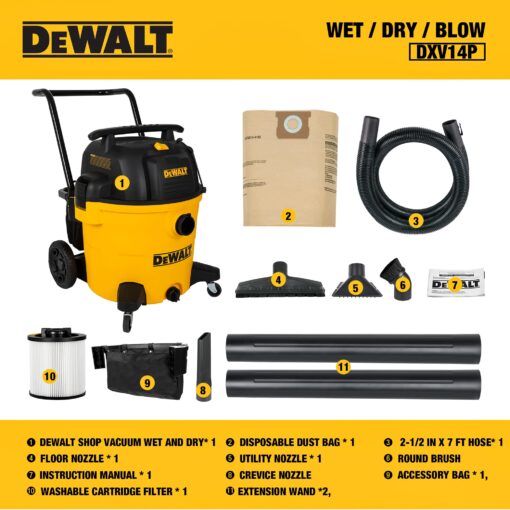 DEWALT DXV14P Shop Vacuum Wet/Dry 14 Gallon, 6 HP Wet/Dry Vac with 110 CFM Powerful Scution, Yellow - Image 4