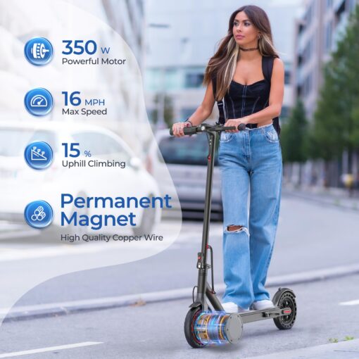 Electric Scooter, 8.5" /10“Tire, 16/19/22Mph Top Speed, 12/22/28 Miles Long Range, Folding Escooter for Adults and Teens with Dual Braking,Dual Suspension, App - Image 8