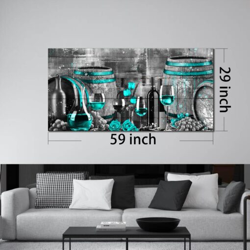 aburaeart Teal Canvas Wall-Decor - Wine Pictures Wall Decor - Wine Wall Art For Kitchen Large Size Ready to Hang 29" x 59" - Image 2