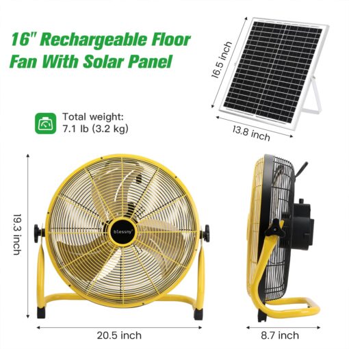 blessny 16" Large Solar Rechargeable Floor Fan, 15600 mAh 20W Solar Powered Portable Battery Fan for Home Outdoor Camping Gazebo Chicken Coop Greenhouse Barn, with 360° Adjust Tilt - Image 7