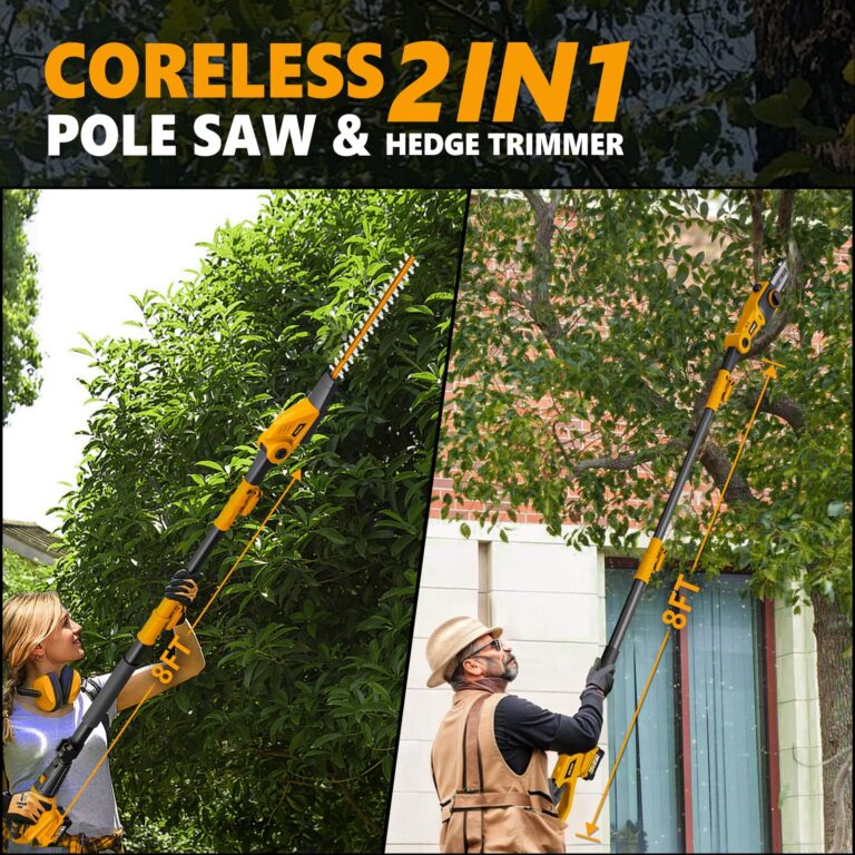 Alloyman Pole Saw 8-Inch Cordless and 16-Inch Pole Hedge Trimmer 2-in-1,with 2 Packs 4.0Ah Batteries & Charger,for Tree Trimming and Shrubs Pruning - Image 2
