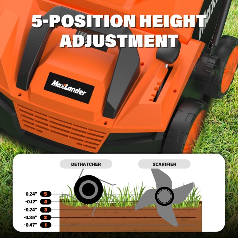 MAXLANDER 15” 13 Amp Electric Dethatcher and Scarifier, 2-in-1 Lawn Dethatcher with 5-Position Depth Adjustment, 45L Removable Collection Bag, Airboost Technology Increases Lawn Health - Image 8
