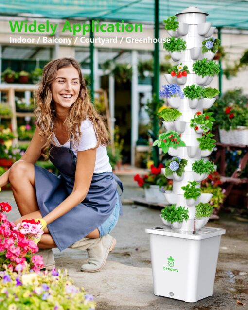 DPROOTS Hydroponic Tower Growing System，45 Pods Vertical Garden，Suitable for Indoor and Greenhouse, Grow Herbs and Vegetables，Houseplant Farming with Water Circulation and Automatic Timer - Image 3