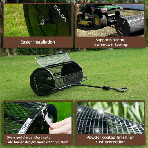 Garden Tailor Compost Spreader 44 Inch Towable Peat Moss Spreader with Installation Accessories, Metal Mesh Roller Lawn Spreader for Top Soil, Manure, Mulch, Top Dressing - Garden spreaders for lawns - Image 6