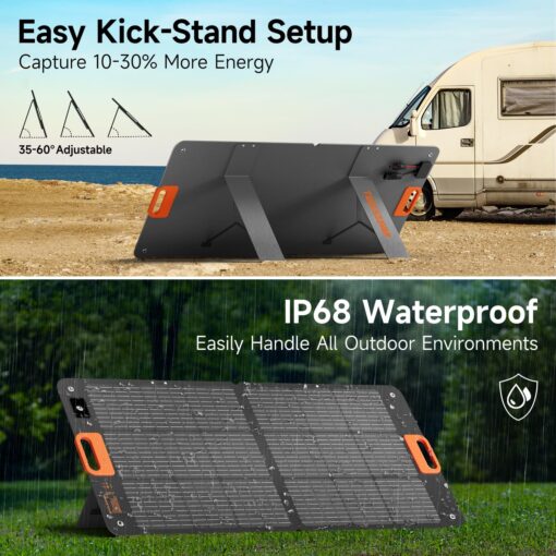 110W Portable Solar Panel for Jackery/EF/Bluetti/Anker/Goal Zero Power Station, IP68 Waterproof, 24% Efficiency, MC4 Output, ETFE Foldable Solar Charger with Adjustable Kickstand for Camping Outdoor - Image 5