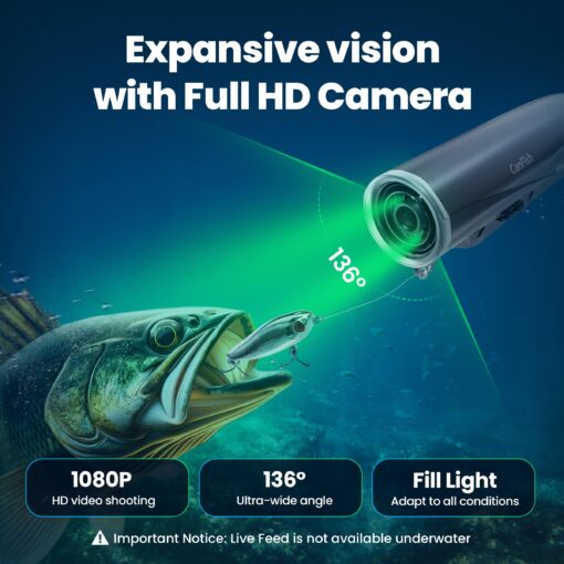 CanFish Fishing CamX Fishing Finders Camera Camera, HD 1080P &136°Ultra-Wide-Angle,656FT ROV Waterproof/Motion Sensing/Segmented Intelligent Recording/Wireless Charge/App Compatible (Grey) - Image 5