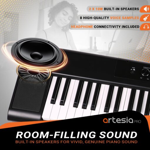 Artesia 61-Key Portable Digital Piano Keyboard with Full-Size Semi-Weighted Keys, Beginners Bundle with Sustain Pedal, Music Rack and Free Melodics Piano Lessons - Image 8