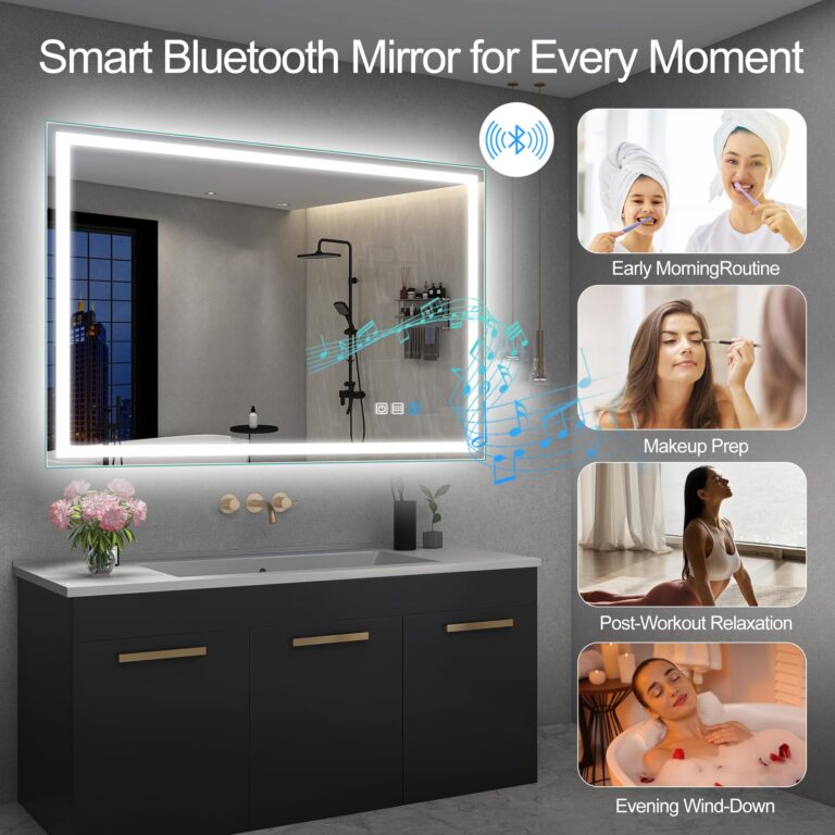 SBAGNO 28x40 LED-Bathroom-Mirror-with-Bluetooth, Dimmable-Lighted-Bathroom-Vanity-Mirror-with-3-Colors，Backlit + Front Lit, Memory Function, Anti-Fog, Tempered Glass, Horizontal/Vertical - Image 4