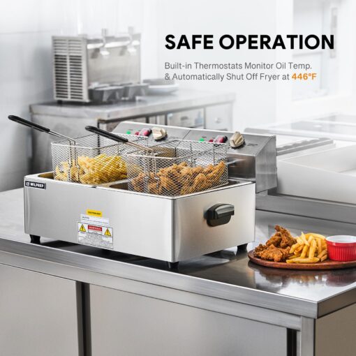 WILPREP 1600W Electric Deep Fryer, 20 lb. Commercial Deep Fryer with Dual Oil Tanks Baskets & Adjustable Temperature, Stainless Steel Electric Countertop Fryer with ETL & ETL Sanitation Certification - Image 8