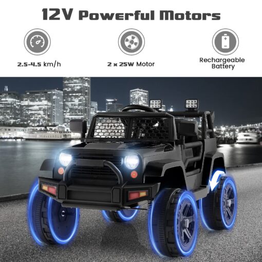 OLAKIDS Kids Ride On Truck, 12V Electric Vehicle Jeep Car with Remote Control, Toddlers Battery Powered Toy with 2 Speeds, Spring Suspension, Double Open Doors, LED Lights, Music, TF, USB, Mp3 (Black) - Image 8