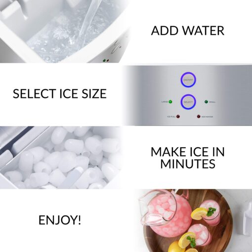 Igloo ICEB33SS Large-Capacity Stainless Steel Automatic Portable Electric Countertop Ice Maker Machine, 33 Pounds in 24 Hours, 9 Cubes Ready in 7 minutes, With Scoop and Basket - Image 5