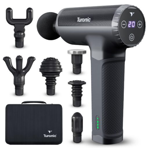 Turonic Professional Handheld Massage Gun - Deep Tissue Percussion Massager, 20 Speeds, 7 Heads, Quiet, Powerful, Portable, Cordless, Great for Athletes, Personal Use, Shoulder, Foot, Back Body, GM5